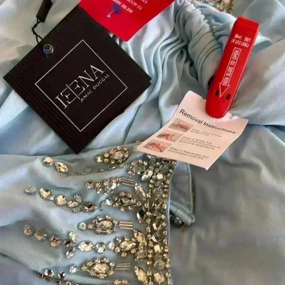 New NWT Mac Duggal 26485 Foldover Long Sleeve Jeweled Midi Dress ($498) Sz 10 - Picture 7 of 8
